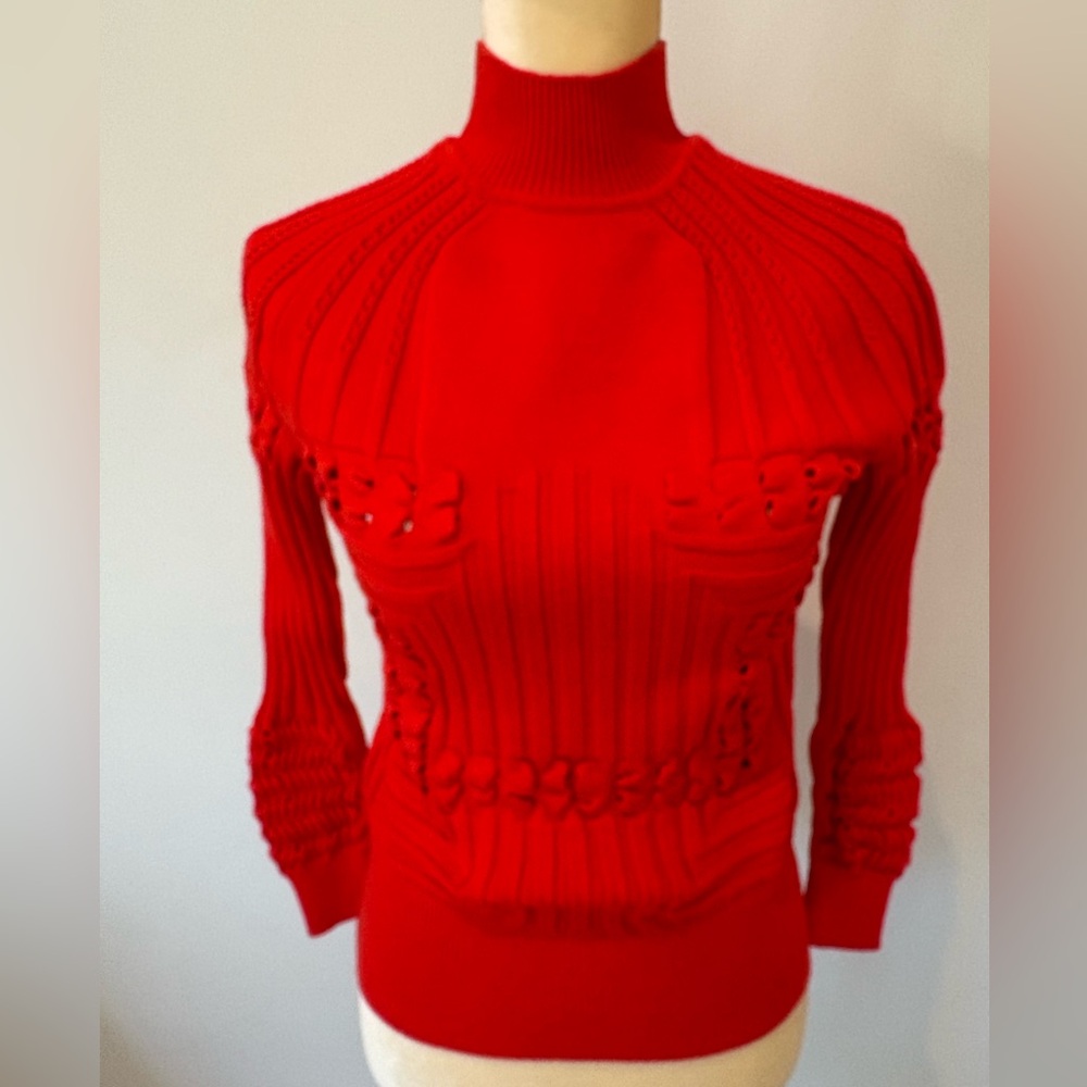 MARY KATRANTZOU gorgeous Red Turtleneck Knit Sweater, Size S